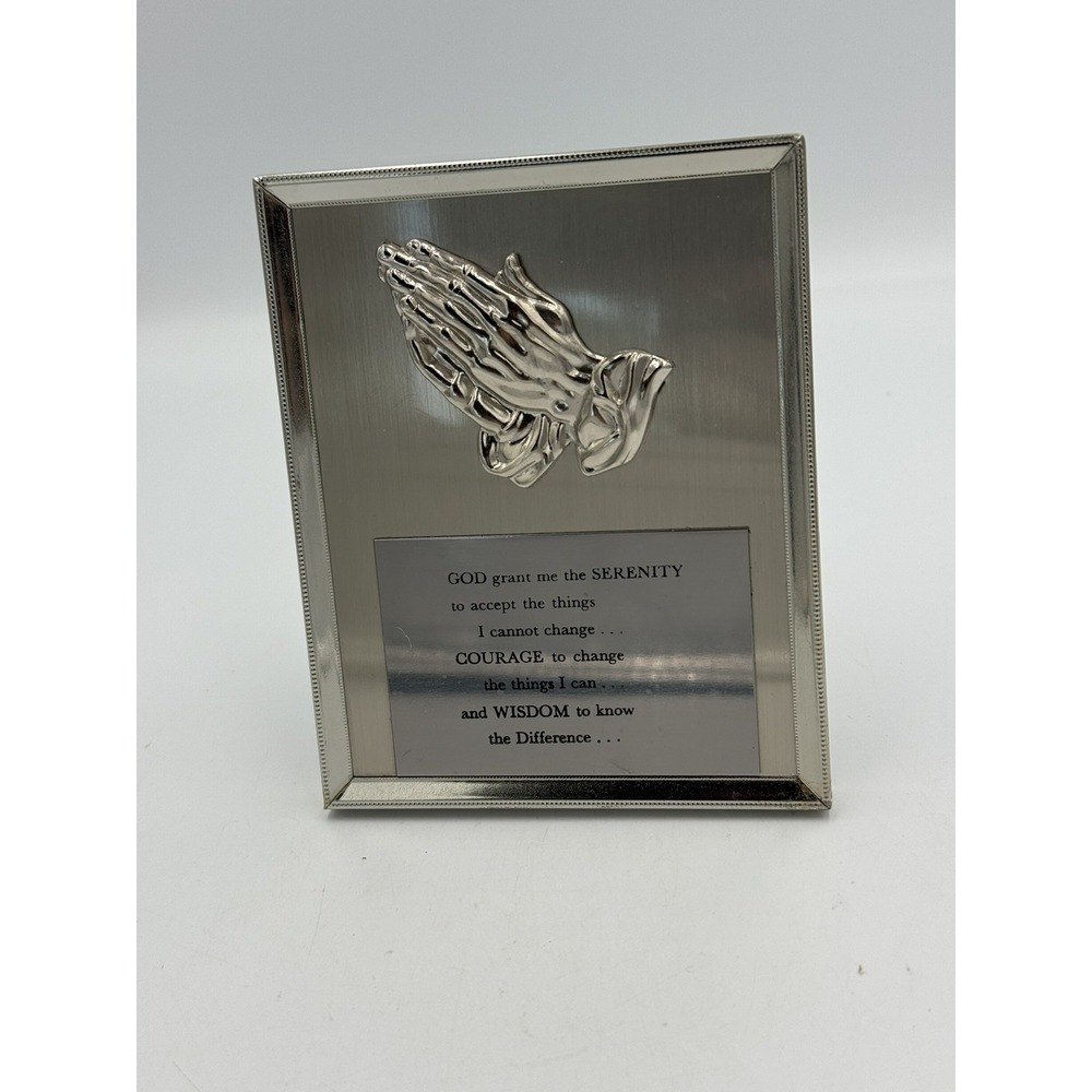 Metal Christianity Serenity Prayer Framed Plaque with Praying Hands